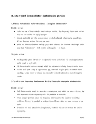 Sharepoint administrator performance appraisal | DOCX