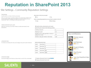 | Slide
Reputation in SharePoint 2013
 
