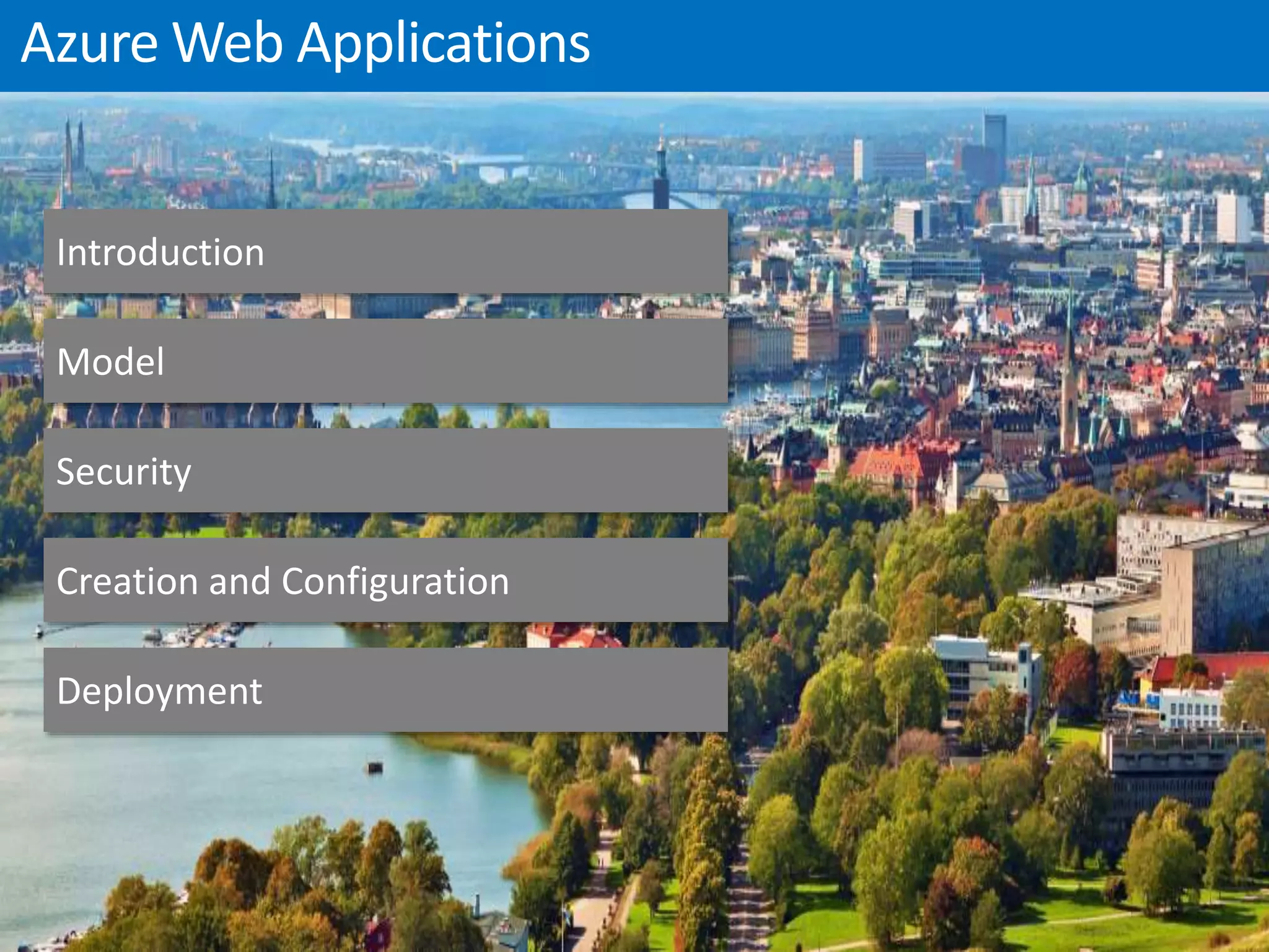 Introduction
Model
Security
Creation and Configuration
Deployment
 