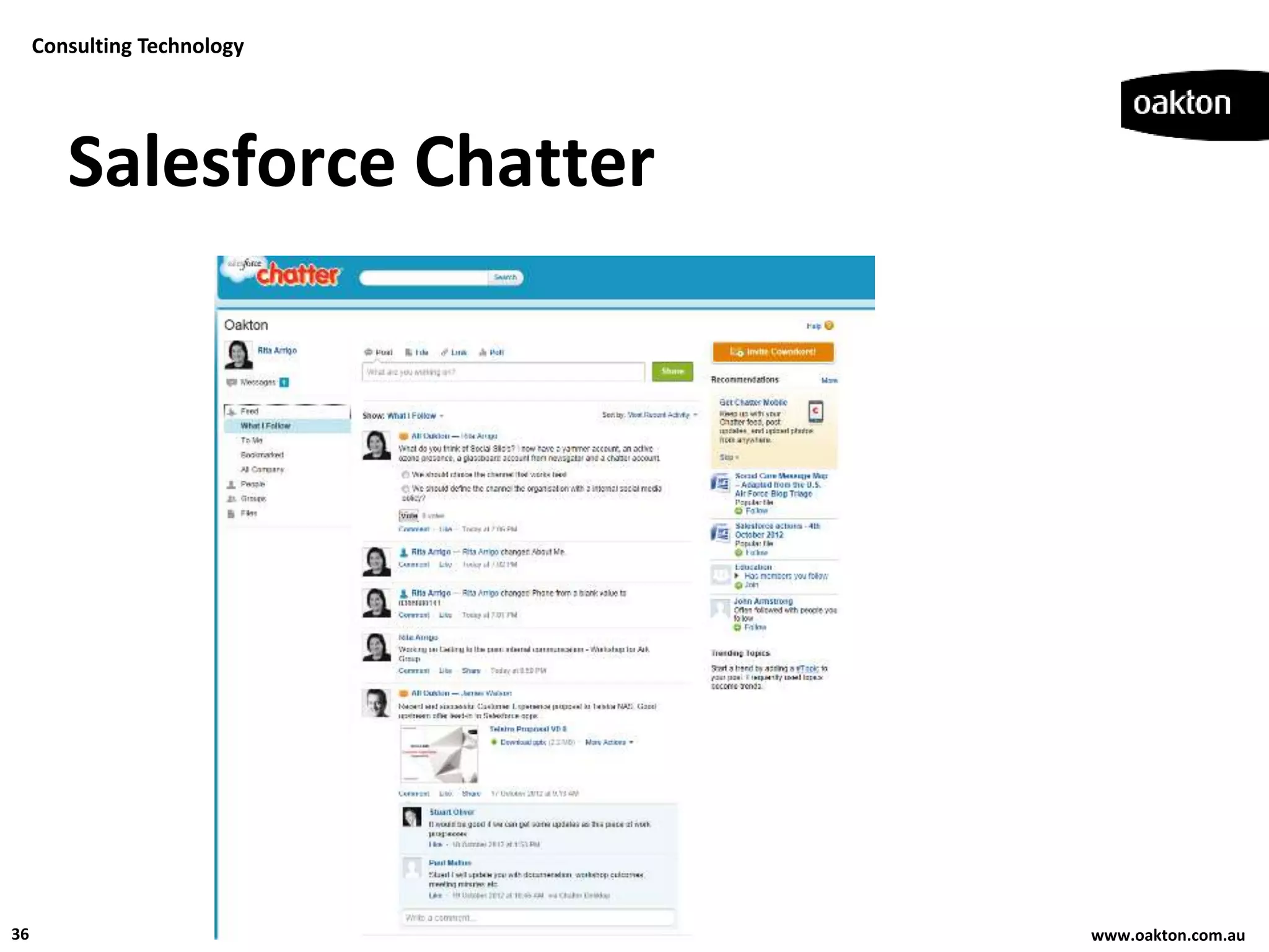 Consulting Technology




        Salesforce Chatter




36                           www.oakton.com.au
 