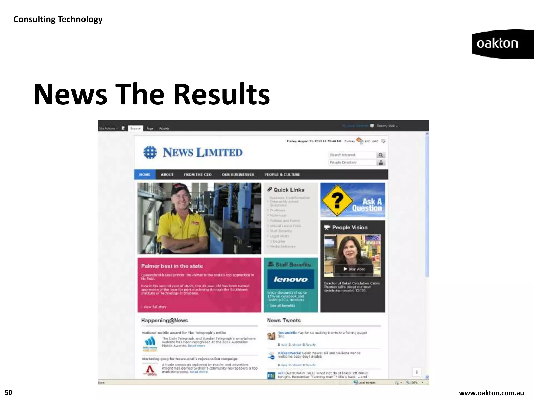 Consulting Technology




         News The Results




50                           www.oakton.com.au
 