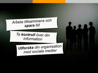 ArbetatillsammansochsparatidUtforska din organisation med socialamedierTa kontrollöverdin information