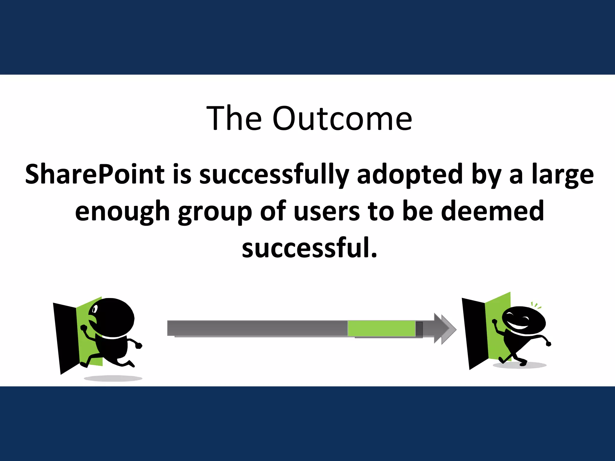 The Outcome SharePoint is successfully adopted by a large enough group of users to be deemed successful. 