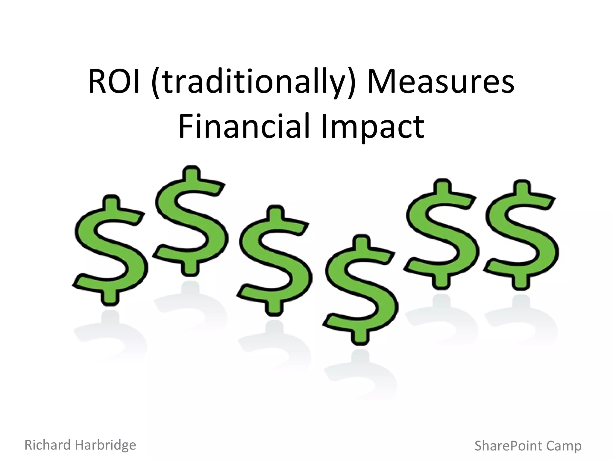 ROI (traditionally) Measures Financial Impact SharePoint Camp Richard Harbridge 