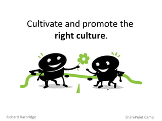 SharePoint Camp Richard Harbridge Cultivate and promote the  right culture . 