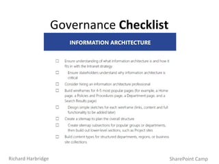 Governance  Checklist SharePoint Camp Richard Harbridge 