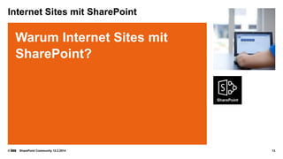 Internet Sites mit SharePoint

Warum Internet Sites mit
SharePoint?

©

SharePoint Community 12.2.2014

13

 