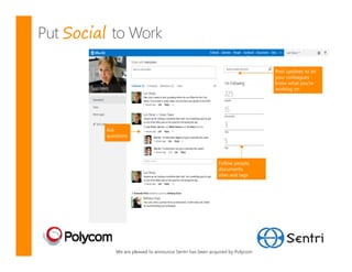 Social




         We are pleased to announce Sentri has been acquired by Polycom
 