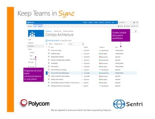 Sync




Organize all your
team
communications
in one place




                    We are pleased to announce Sentri has been acquired by Polycom
 