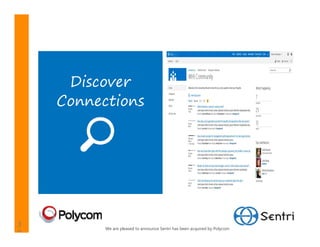 Discover
Connections




      We are pleased to announce Sentri has been acquired by Polycom
 