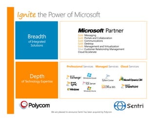 Ignite




                        Professional Services Managed Services Cloud Services




         We are pleased to announce Sentri has been acquired by Polycom
 