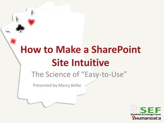 How to Make a SharePoint
      Site Intuitive
  The Science of “Easy-to-Use”
  Presented by Marcy Kellar
 
