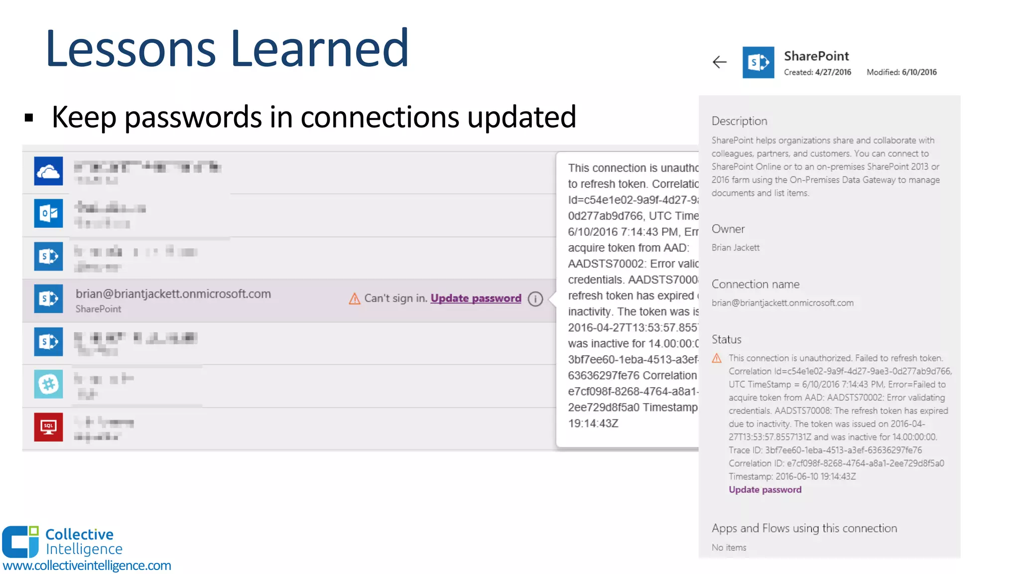 § Keep passwords in connections updated
www.collectiveintelligence.com
 