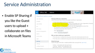 § Enable SP Sharing if
you like the Guest
users to upload +
collaborate on files
in Microsoft Teams
www.collectiveintelligence.com
 