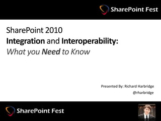 SharePoint 2010Integration and Interoperability:What you Need to Know Presented By: Richard Harbridge @rharbridge 