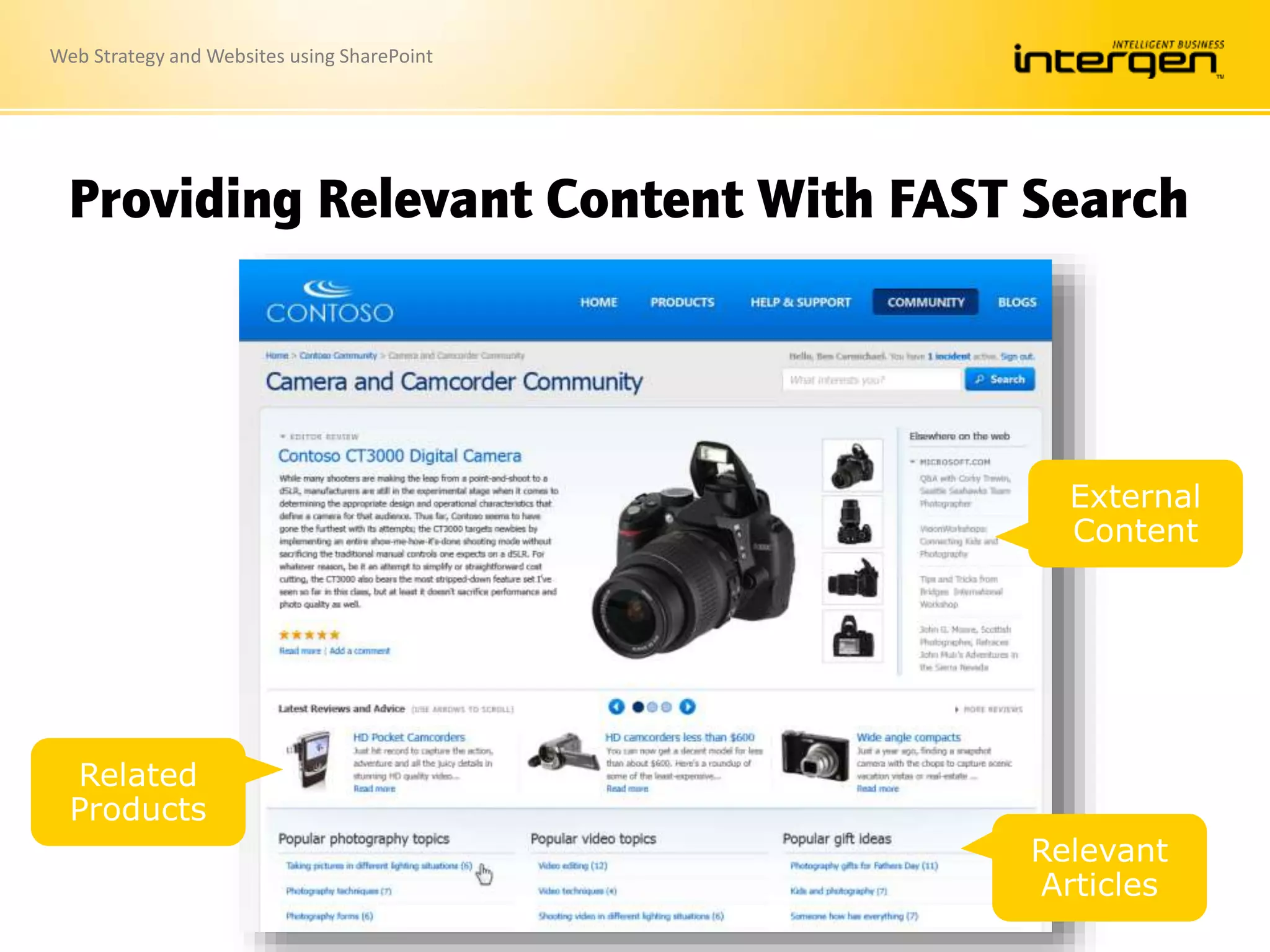 Web Strategy and Websites using SharePoint
Providing Relevant Content With FAST Search
 