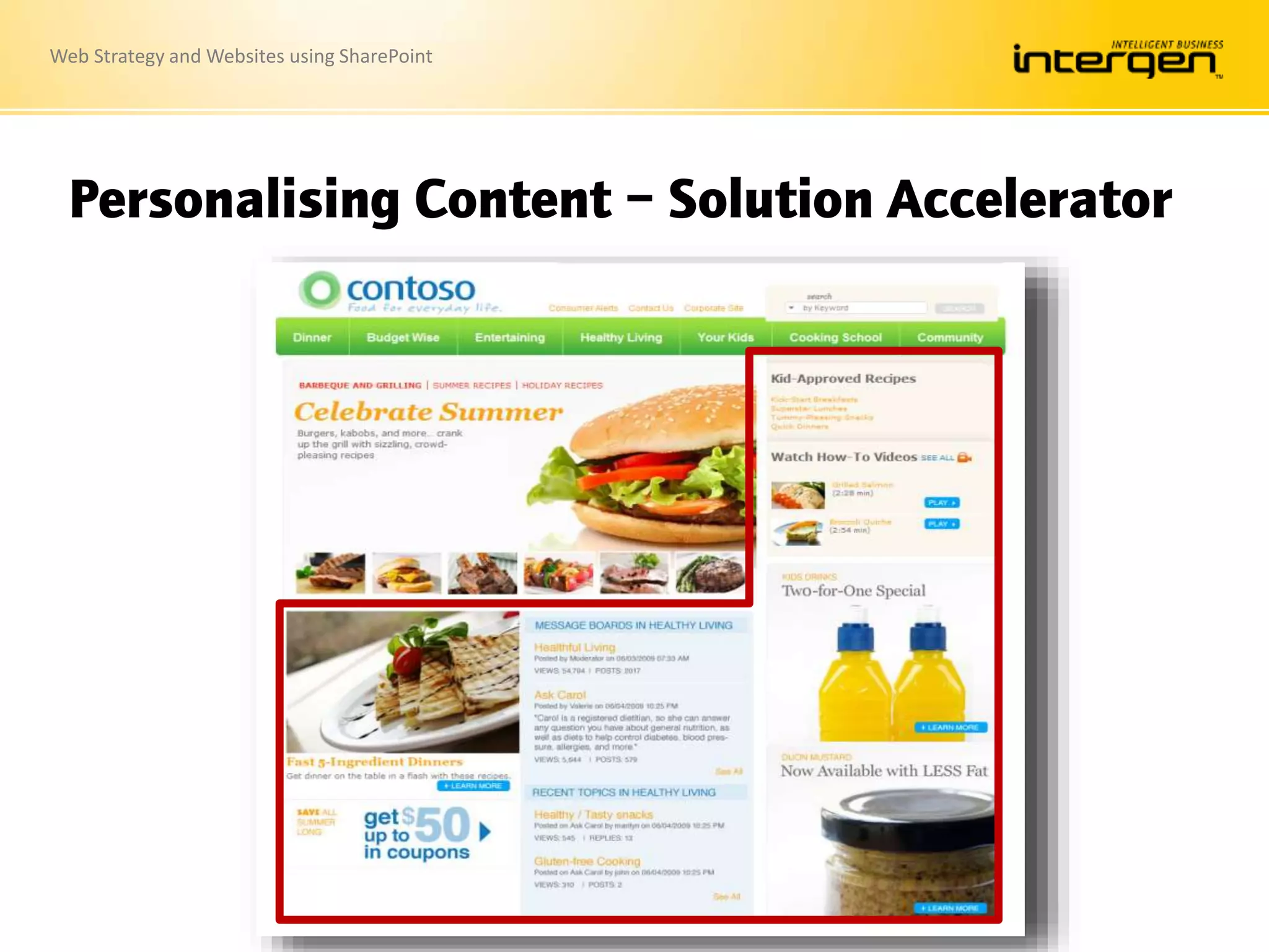 Web Strategy and Websites using SharePoint
Personalising Content – Solution Accelerator
 