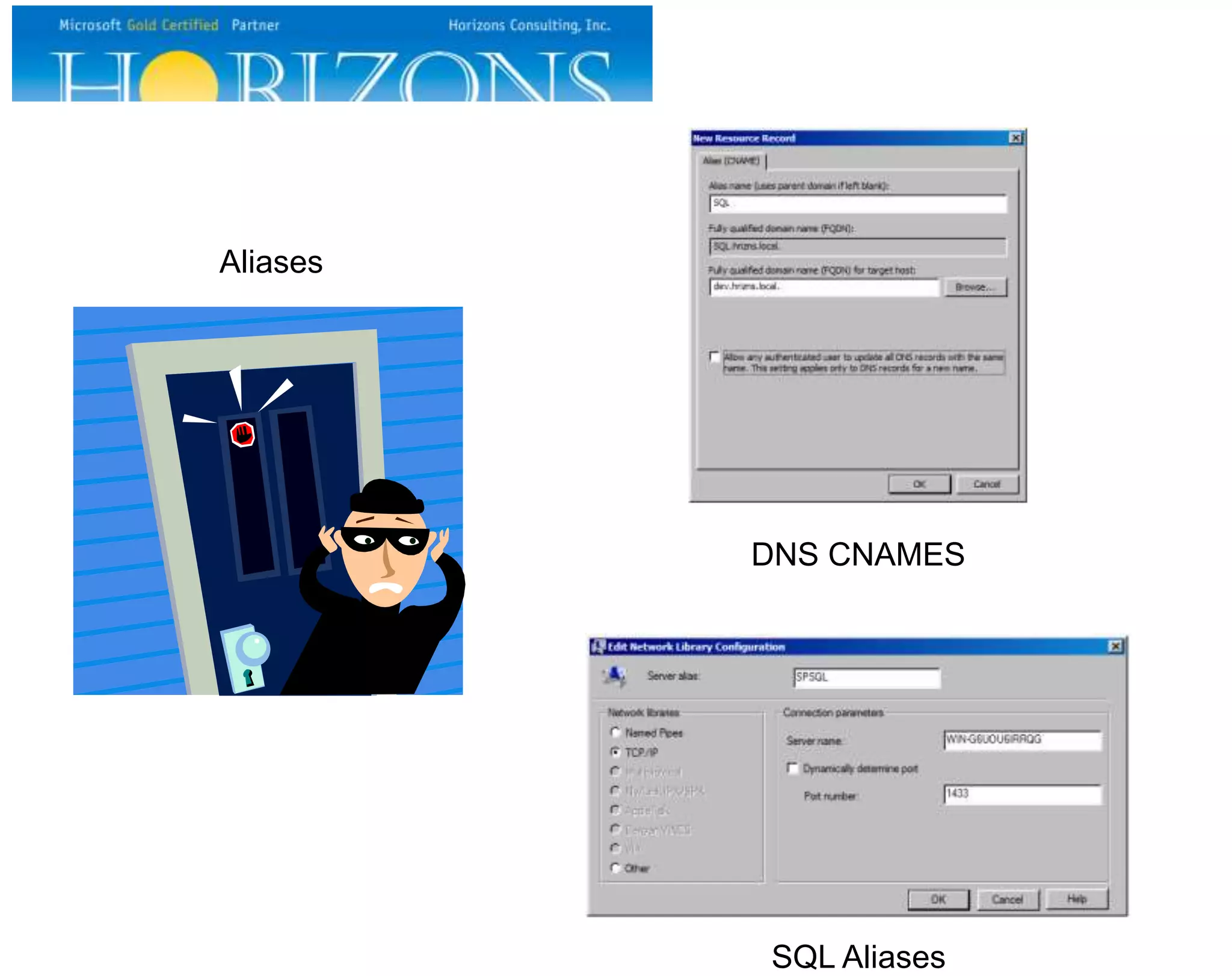 DNS CNAMES
Aliases
SQL Aliases
 