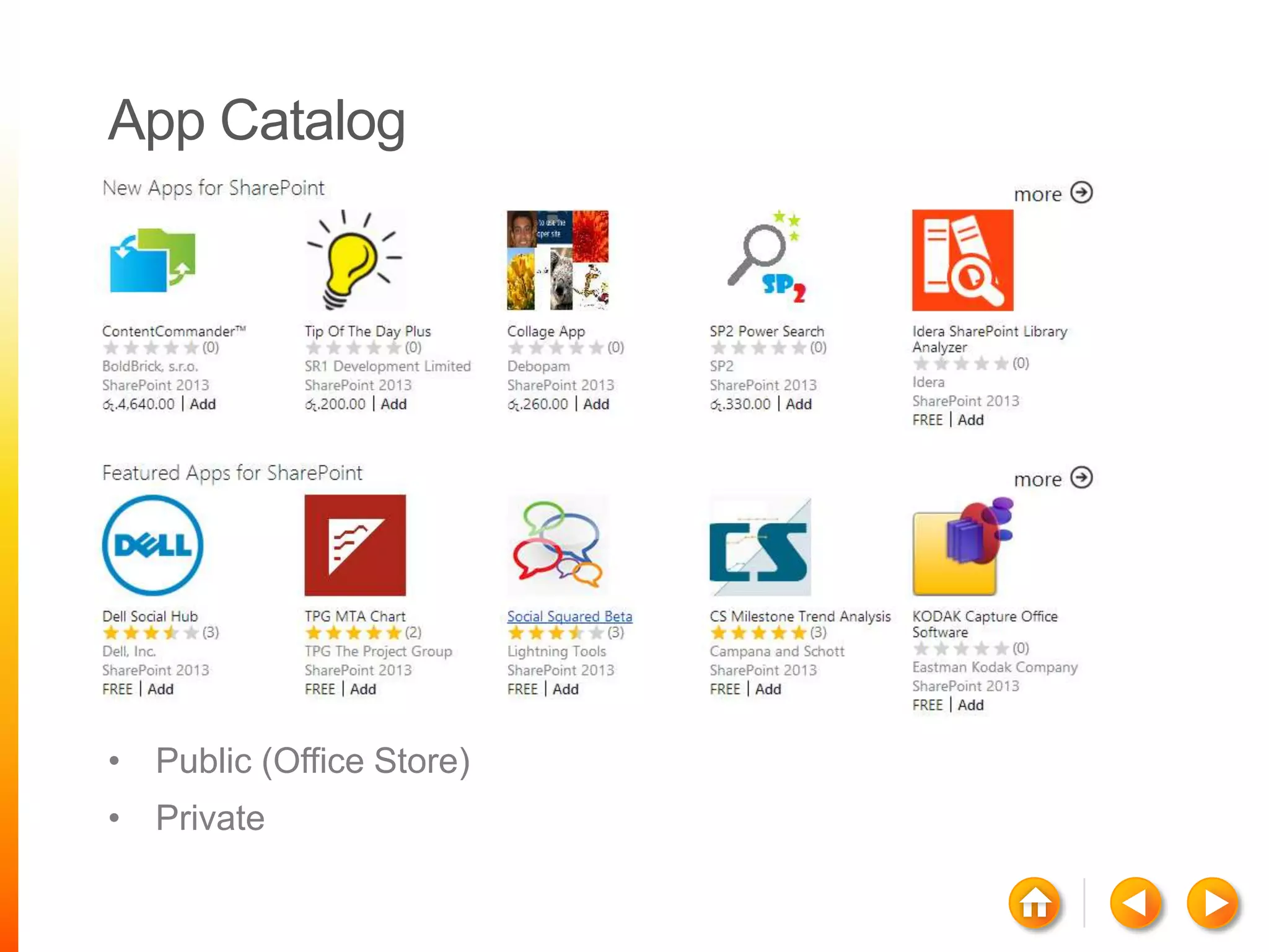 App Catalog




• Private
• Public (Office Store)
• Private
 