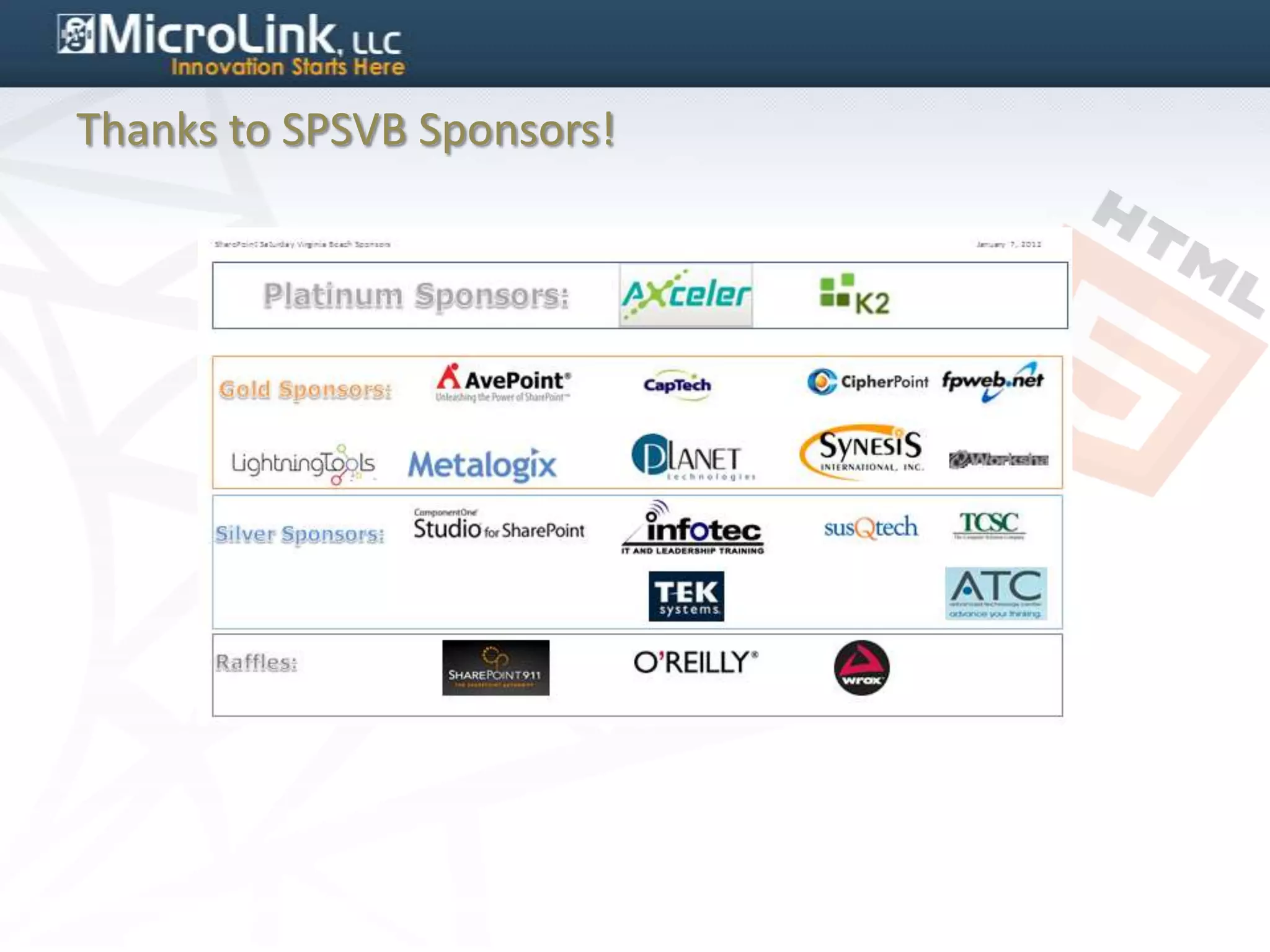 Thanks to SPSVB Sponsors!
 