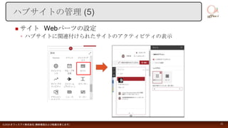  サイト Webパーツの設定
◦ ハブサイトに関連付けられたサイトのアクティビティの表示
©2018 オフィスアイ株式会社 [無断複製および転載を禁じます] 21
ハブサイトの管理 (5)
 