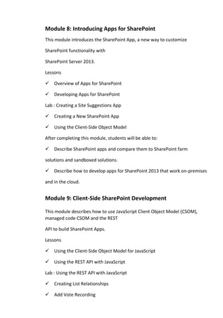 Live Online Sharepoint 2013 Developer Training | PDF