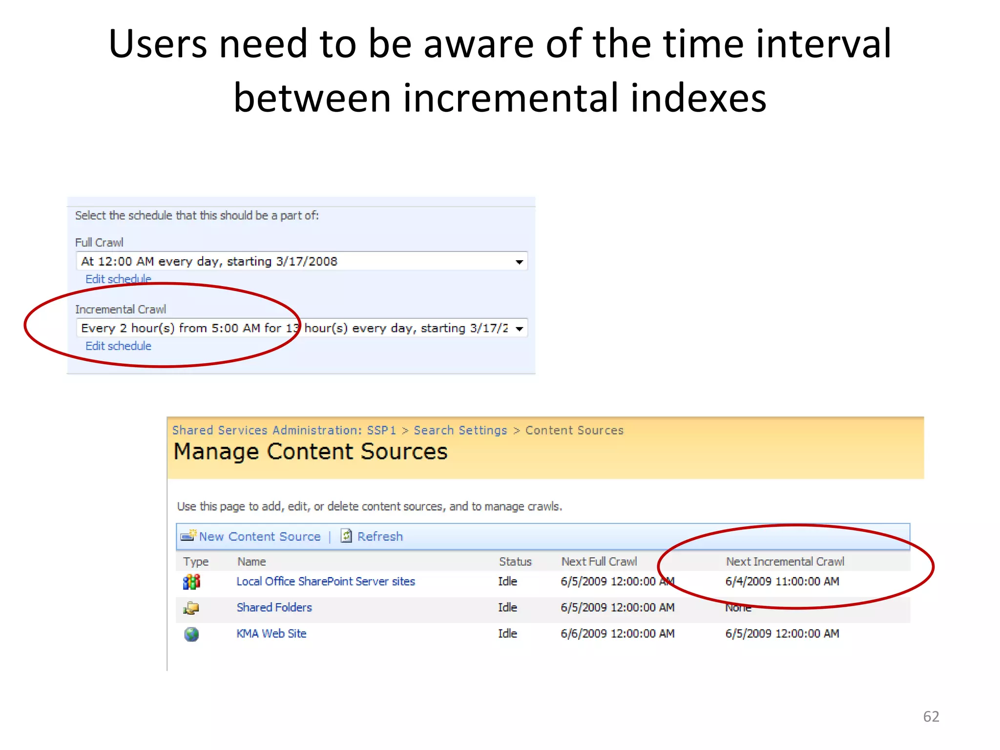Users need to be aware of the time interval between incremental indexes 