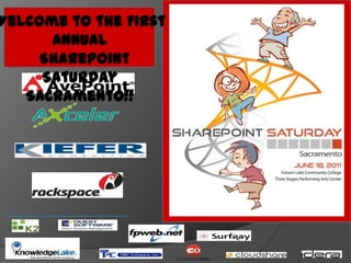 Welcome to the First
      Annual
     SharePoint
     Saturday
   Sacramento!!
 