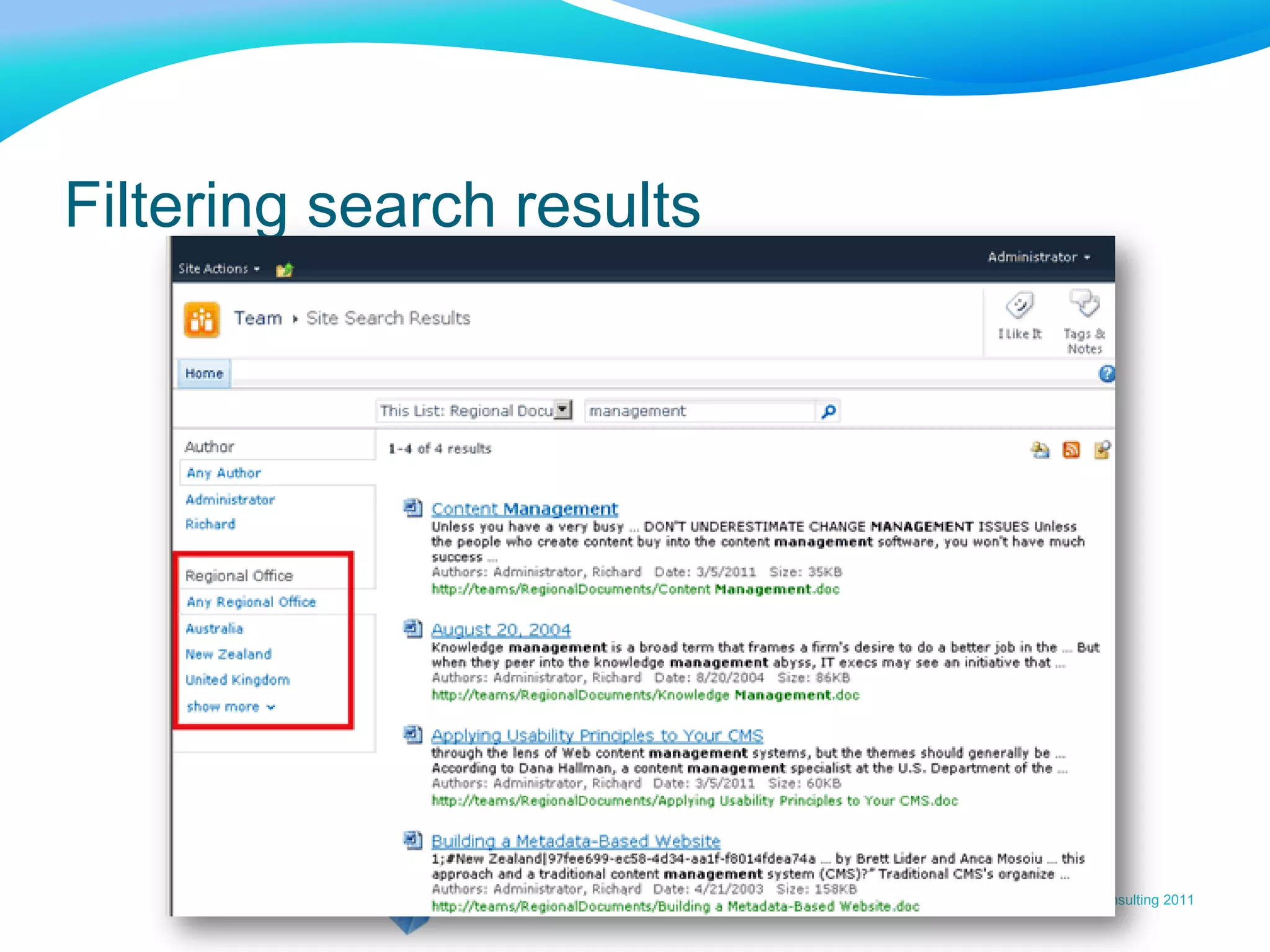 www.clearboxconsulting.co.uk © ClearBox Consulting 2011
Filtering search results
 