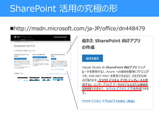 SharePoint 活用の究極の形
http://msdn.microsoft.com/ja-JP/office/dn448479
 