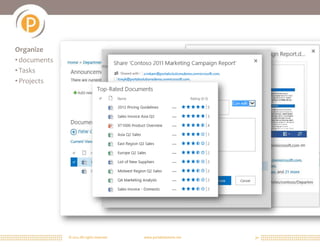 Organize
• documents
• Tasks
• Projects




              © 2011 All rights reserved.   www.portalsolutions.net   30
 