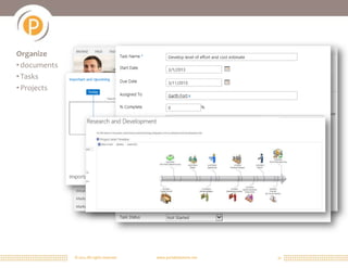 Organize
• documents
• Tasks
• Projects




              © 2011 All rights reserved.   www.portalsolutions.net   31
 