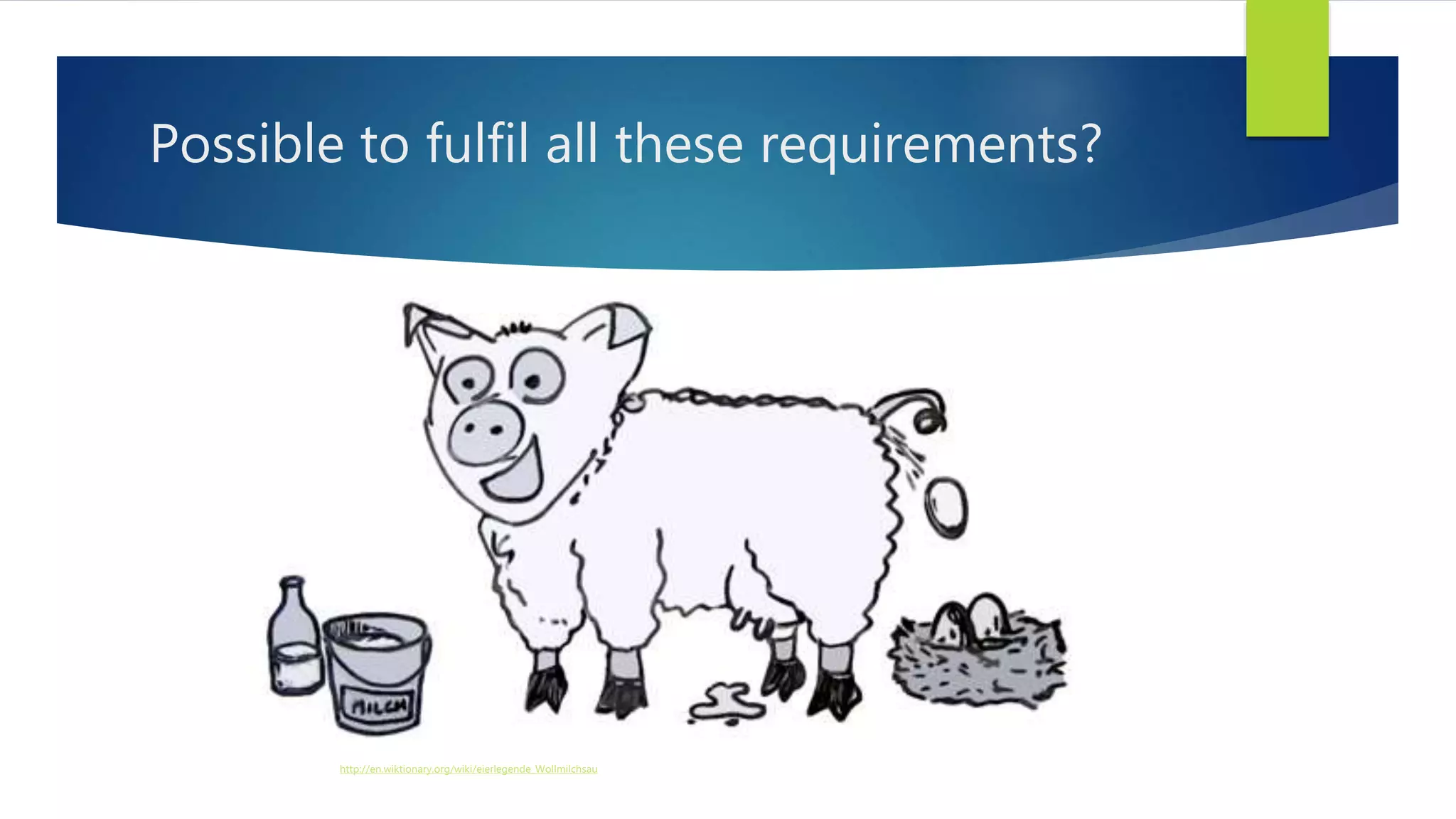 Possible to fulfil all these requirements?
http://en.wiktionary.org/wiki/eierlegende_Wollmilchsau
 