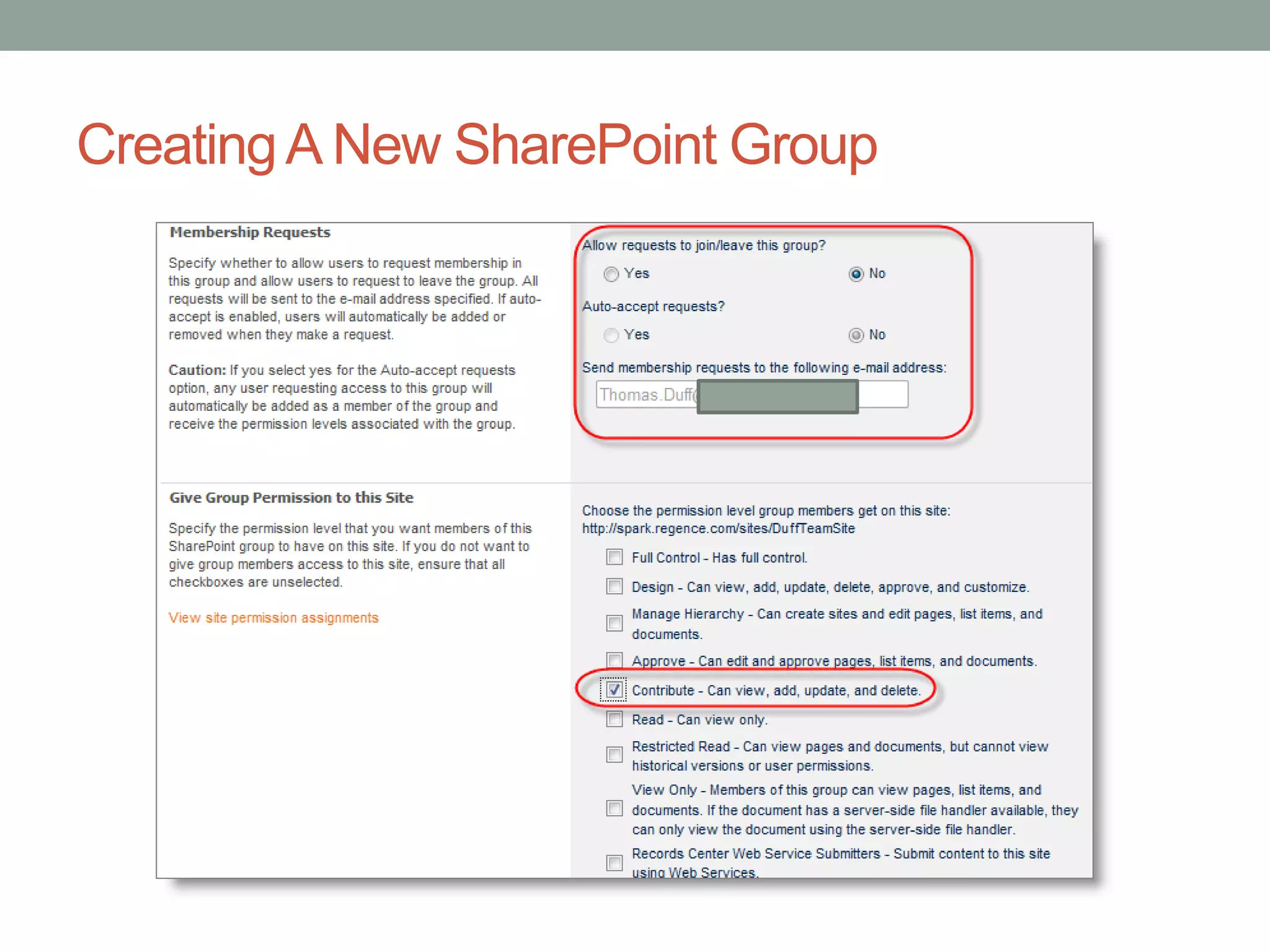 CreatingA New SharePoint Group
 