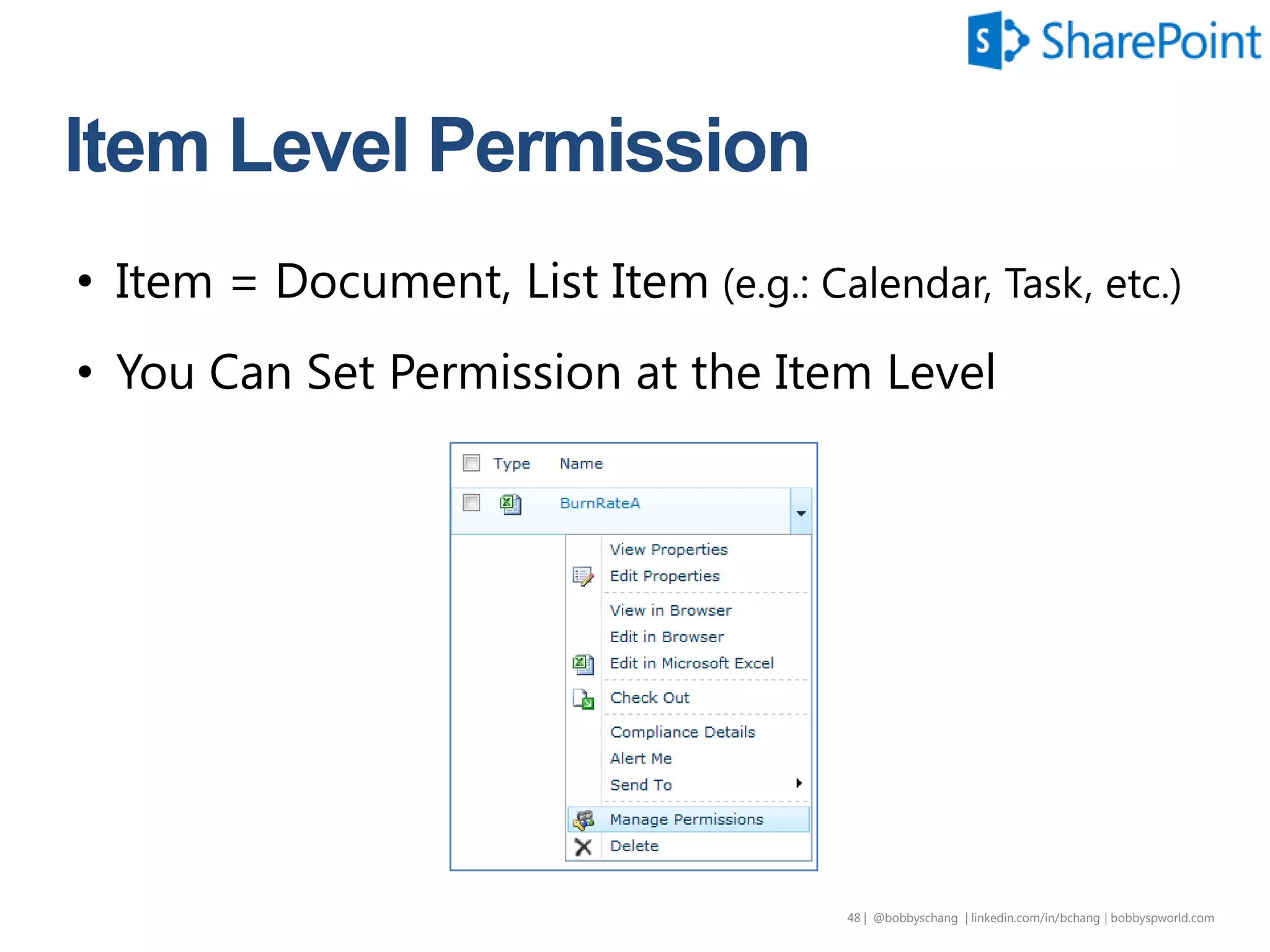 49 | @bobbyschang | linkedin.com/in/bobbyschang | bobbyschang.com
• Hard to know who has
what access
• Cumbersome to manage
existing permissions
• Out-of-Box
“Check Permissions”
function is rather limited
 