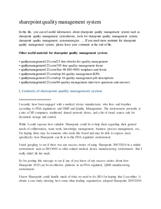 sharepoint quality management system quality control forms templates