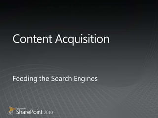  Enriched meta data based on entity extraction (such as Company)Custom refiners can be made by:Enabling new Managed Properties to be used as refiners