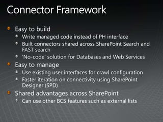 Leveraging the Managed Metadata Service for better People SearchOut of box:Responsibilities, Interest, Skills, Schools, are all taxonomy propertiesAutomatic refinement on relevant pivotsExtensibilityAdding a new taxonomy property to the profile store
