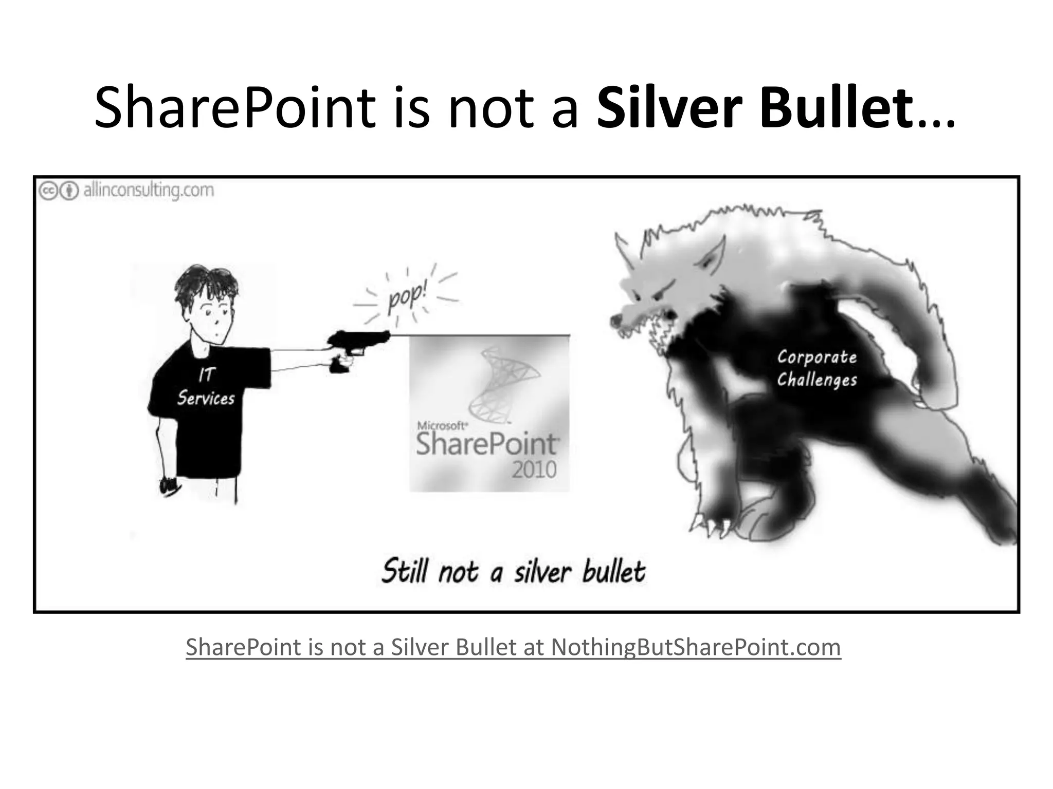 SharePoint is not a Silver Bullet…
SharePoint is not a Silver Bullet at NothingButSharePoint.com
 