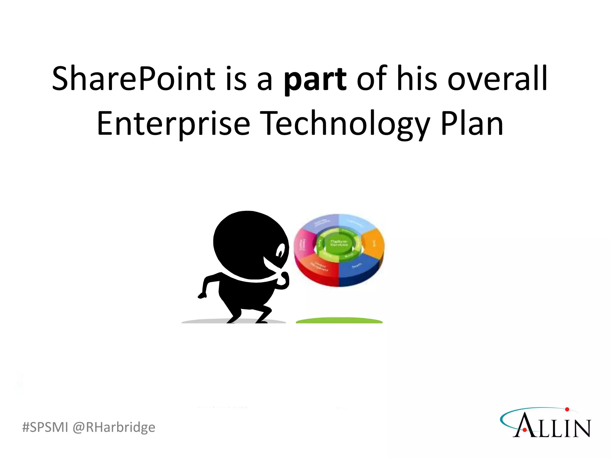 #SPSMI @RHarbridge
SharePoint is a part of his overall
Enterprise Technology Plan
 