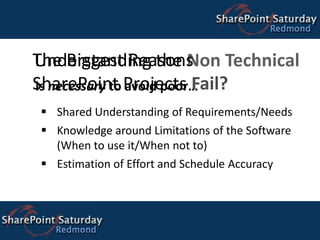 Understanding the Non Technical,[object Object],The Biggest ReasonsSharePoint Projects Fail?,[object Object],Is necessary to avoid poor…,[object Object],[object Object]