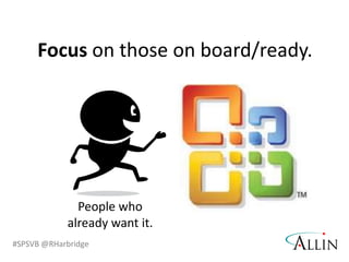 Objectives/Priorities (Tech/Business)SharePoint will be…Utilized by Business Users to develop and implement business solutions that use technology without IT’s direct involvement.