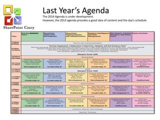 Last Year’s Agenda

The 2014 Agenda is under development.
However, the 2013 agenda provides a good idea of content and the day’s schedule.

 