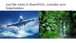 Just like views in SharePoint…consider your
Stakeholders
43
 