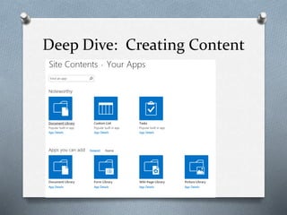 Deep Dive: Creating Content 
 