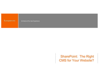 Architects of the User Experience




                                     SharePoint: The Right
                                    CMS for Your Website?
 