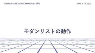 MICROSOFT 365 VIRTUAL MARATHON 2022 MAY, 4. – 6. 2022
モダンリストの動作
 