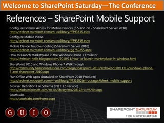 Welcome to SharePoint Saturday—The Conference

  Configure External Access for Mobile Devices (6.5 and 7.0 - SharePoint Se...