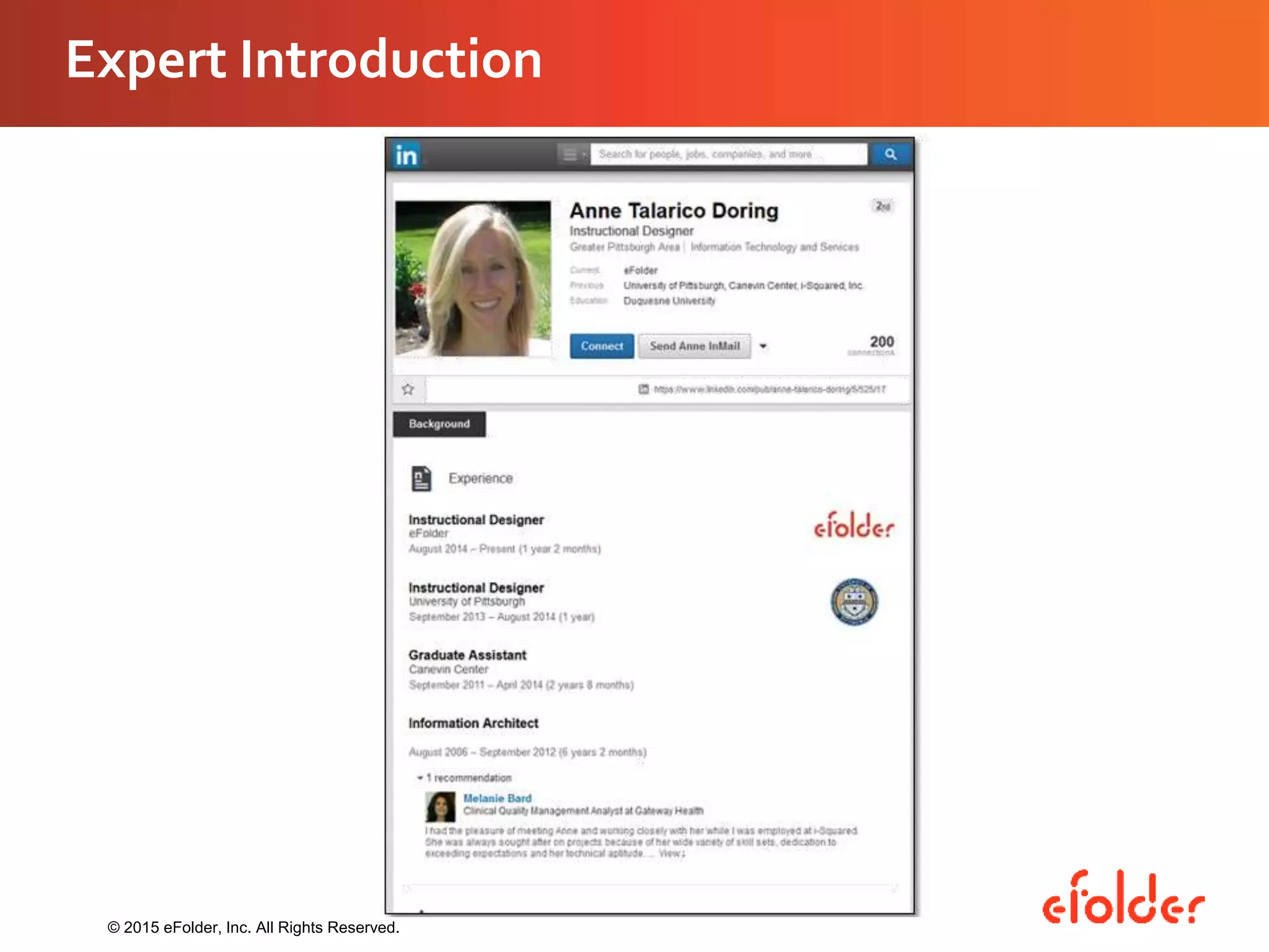 Expert Introduction
© 2015 eFolder, Inc. All Rights Reserved.
 