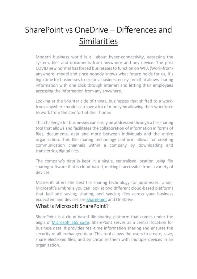 SharePoint vs OneDrive – Differences and Similarities | PDF